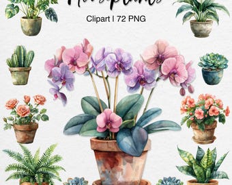Clipart aquarel kamerplanten: potplantenafbeeldingen (digitale download)