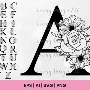 Alfabeto floral e números svg, alfabeto de flores, fonte de monograma, letras florais svg, arquivos de corte do alfabeto, A-Z, pacote svg, arquivo de corte do alfabeto