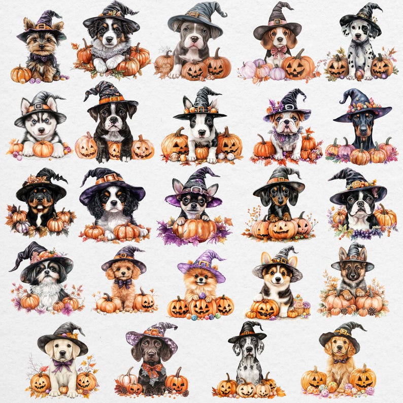 Halloween Dog Clipart Bundle: Watercolor Puppies PNG (digital Download ...