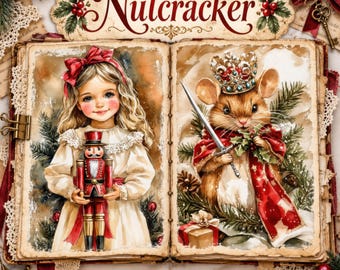 Nutcracker Junk Journal Pages, 155 JPG Vintage Christmas Digital Papers, Victorian Watercolor Scrapbook