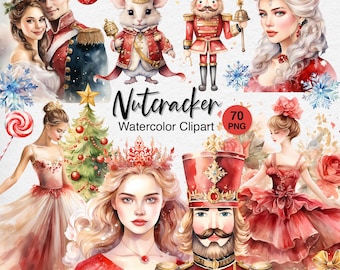 Nutcracker Watercolor Clipart: Christmas Ballet PNG, Ballerina Mouse King Holiday Graphics (Digital Download)