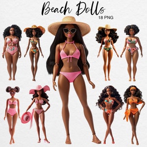 Beach Dolls Clipart, Afro-Amerikaanse meisjes in badpak, Summer Fashion Doll, Barb Png, commercieel gebruik, digitale download