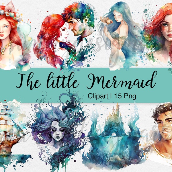 Mermaid Clipart | Watercolor Mermaid Clipart | The Little Mermaid Clipart | Mermaid PNG | Ariel Clipart | Fairytale Clipart | Commercial Use