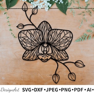 Fichier de coupe SVG fleur d'orchidée, floraison, silhouette s'épanouir, téléchargement immédiat, orchidée dessinée à la main, fleurs de scrapbooking, contour vectoriel d'orchidées Eps