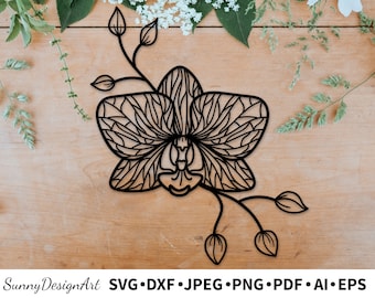 Fichier de coupe SVG fleur d'orchidée, floraison, silhouette s'épanouir, téléchargement immédiat, orchidée dessinée à la main, fleurs de scrapbooking, contour vectoriel d'orchidées Eps