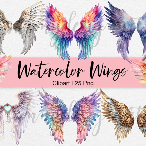 Angel Wings Clipart, Watercolor clipart, Feather wings png, Fantasy Clipart, Heaven Clipart, Digital Download, Commercial Use