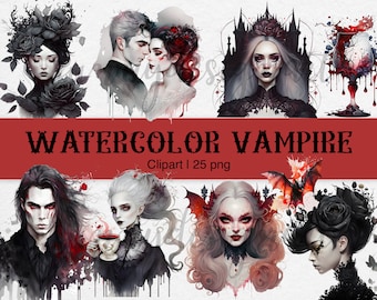 Watercolor Vampire Clipart Bundle, Halloween Digital Stickers for Journaling