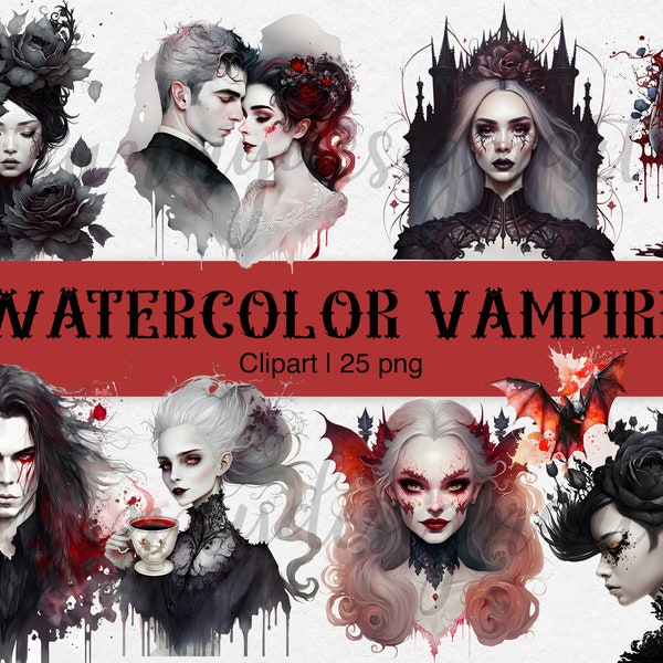 Vampire Watercolor Clipart, Vampire Princess png, Gothic Vampire png, Halloween Clipart, Vampire Bundle Png, Mystical clipart, Dark Fantasy