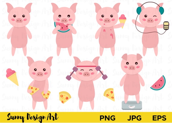 cute pig clipart vector piglets cartoon pig pigs clipart etsy