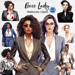 Boss Lady Clipart PNG, Fashion Business Woman, Black Girl Clipart, Woman in Suit, Lady CEO, Digital Planner Stickers, Commercial Use