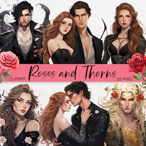 Clipart Roses and Thorns, Clipart akwarelowy, Clipart bajkowy, Clipart fantasy, Clipart czerwonej róży, Clipart książki, Clipart Wysokiego Elfa, PNG