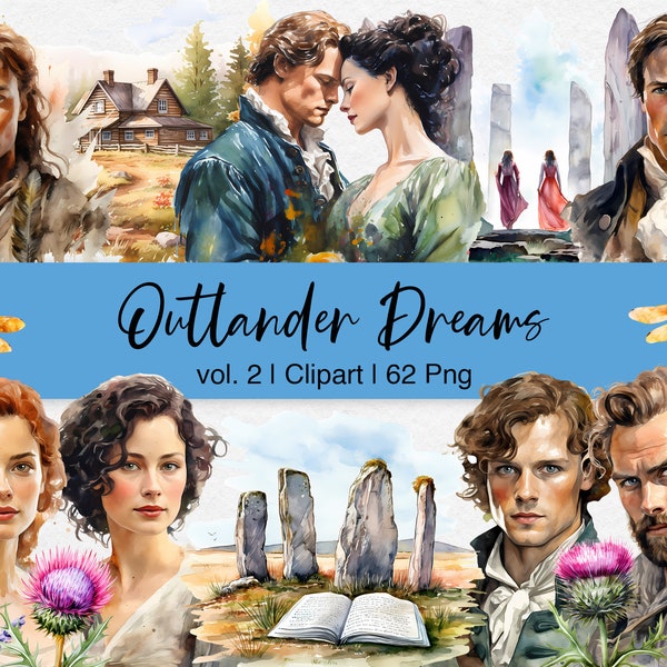 Outlander Dreams Clipart Vol. 2, Scottish Highlands Clipart, Book Lover Clipart, Watercolor Clipart, Dragonfly, Claire, Jamie, Digital PNG