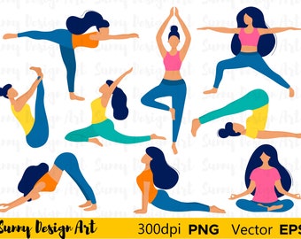 Vector Yoga Silhouette Clipart, Planner Stickers, Cute Yoga poses , INSTANT DOWNLOAD, commercial use , gym graphics, fitness, workout set