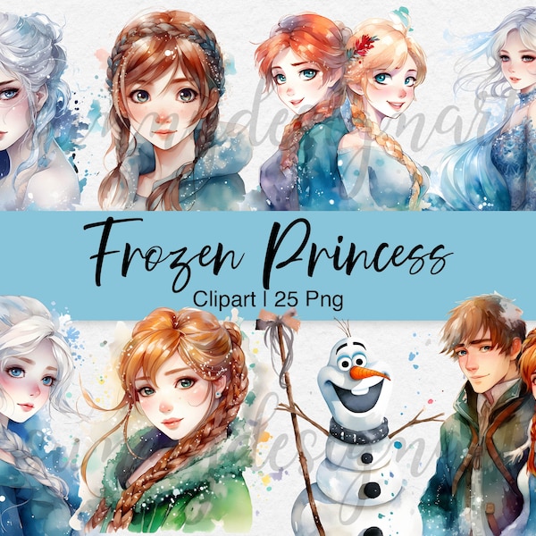 Frozen Clipart, Snow Queen Clipart, Elsa Clipart, Anna Clipart, Watercolor Frozen Clipart, Princess Clipart, Frozen PNG, Frozen Clip Art