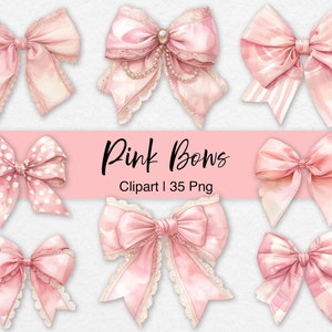 Rosa Schleifen Clipart, Aquarellband PNG, Mädchen Kokette, Shabby Chic Ästhetik, Seidenschleife, Spitzenschleife, Kinderzimmer Kunst, Einladung, Brautparty