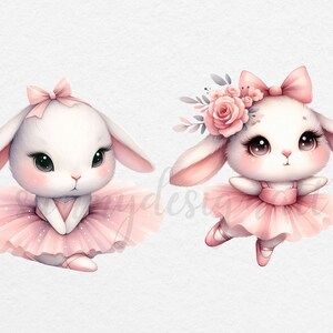 Ballerina Bunny Clipart, Watercolor Clip Art, Dancing Bunnies in Pink ...