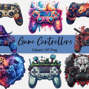 Game Controller Bundle Clipart, Video Game PNG, Gamepad Clip Art, Gamer Images, Digital Download, Sublimation Designs, Stickers, Card Making