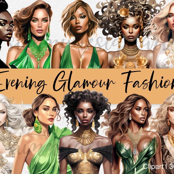 Fashion Clipart, Glamour Fashion Clipart, Black Girl Fashion Clipart, Watercolor Woman PNG, Fashion Art, Women Clipart, Comercial Use