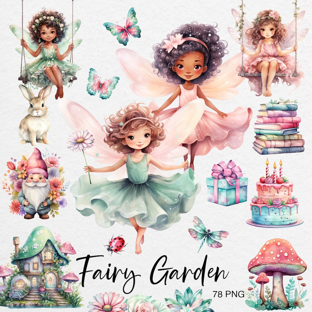 Watercolor Fairy Garden Clipart: Pink & Mint PNG (commercial Use) - Etsy