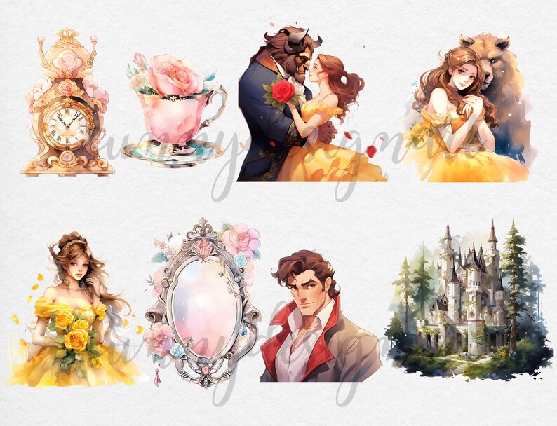 Beauty and the Beast Clipart Anime Style Belle PNG Beast - Etsy Australia