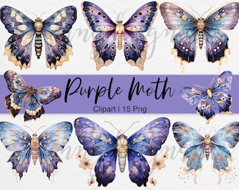 Watercolor Butterfly and Moth Clipart Bundle, Mystical Pagan Art,  Fantasy Butterflies 15 PNG, Digital Download, Commercial Use