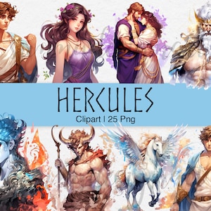 Imágenes Prediseñadas de dioses griegos, imágenes prediseñadas de Hércules, Megara PNG, Hades, Zeus, imágenes prediseñadas de Pegaso, imágenes prediseñadas de mitos griegos, imágenes prediseñadas de acuarela, uso comercial
