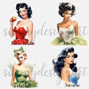 Pin up Princess Clipart, Vintage Clipart, Retro Watercolor Clipart, Pin up Girls Clipart, Pin Up PNG, Vintage Lady PNG, Commercial Use image 4