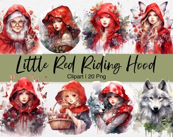 Rotkäppchen Clipart: Aquarell Märchen PNG (Kommerzielle Nutzung)