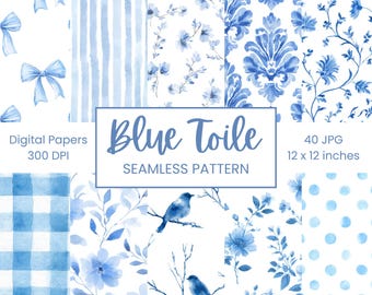 Toile nahtloses digitales Papier | Französisches Land Blumenmuster | Chinoiserie Scrapbook & Junk Journal Hintergründe