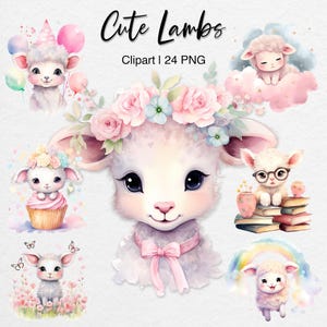 Clipart bébé agneau, aquarelle mouton PNG, Clipart Animal mignon de chambre d'enfant, téléchargement numérique animaux de la ferme, usage Commercial