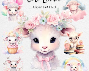 Watercolor Baby Lamb Clipart, Nursery Animal PNG (Digital Download)