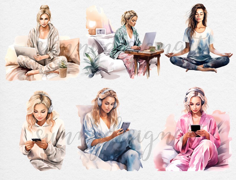 Lounge Wear Fashion Clipart: Cozy Lady Boss Graphics (PDF Link) image 5