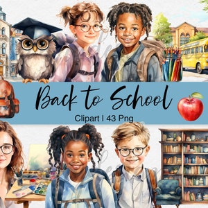 Back to School Clipart, Watercolor School Clipart, Teacher PNG, Student Clipart, Watercolour Clip Art, Digital Download, Commercial Use