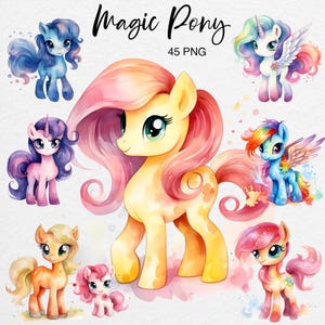 Watercolor Pony, Horse, Unicorns and Pegasus Clipart, Animal PNG, Sublimation Art, Card Making, Digital Download, Commercial Use