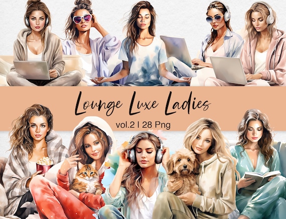 Lounge Wear Fashion Clipart: Cozy Lady Boss Graphics (PDF Link)