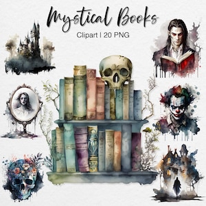 Gothic Witch Books Clipart: Dark Academia Halloween PNG (Digital Download)