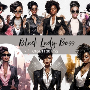 Black Lady Boss Clipart, African American, Fashion Girl PNG, Business Woman, Girl Boss, Watercolor Clipart, Office, Digital Stickers