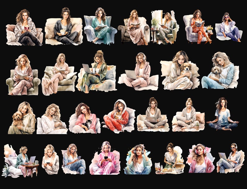 Lounge Wear Fashion Clipart: Cozy Lady Boss Graphics (PDF Link) image 6
