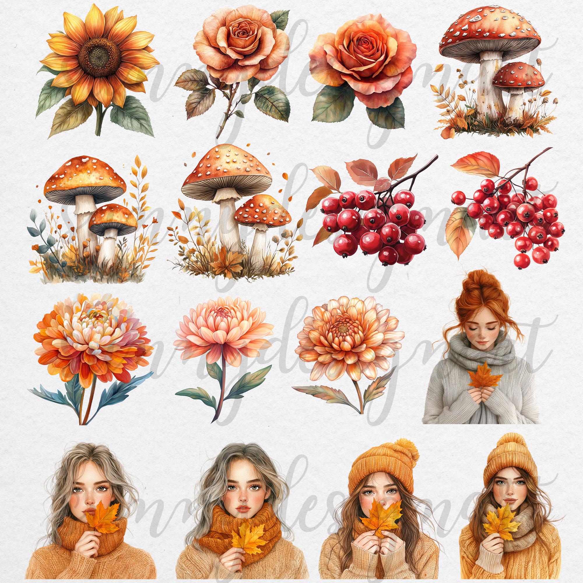 Cozy Fall Clipart Bundle: Watercolor Autumn Digital Stickers - Etsy