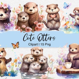 Aquarell Otter Clipart, Familie Clipart, süße Baby Otter Clipart, Otter-Familie, Otter PNG, Aquarell Otter Clip Art, kommerzielle Nutzung