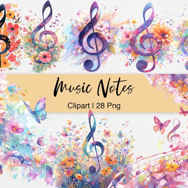 Clipart note de musique, aquarelle note de musique mélodique Clip Art, scrapbooking, fabrication de cartes, imprimable, téléchargement numérique, usage commercial