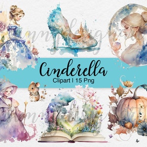 Cinderella clipart, Watercolor Princess clipart, Cinderella Png, Fairytale Illustration, Princess Castle Clipart, Commercial Use