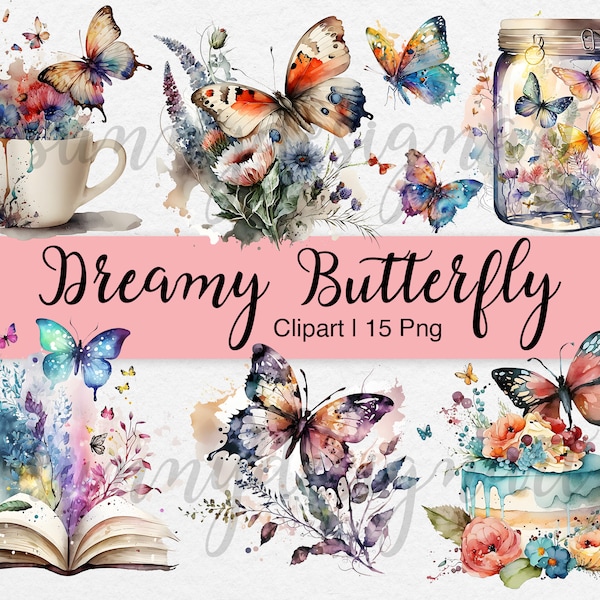 Watercolor butterflies clipart, Butterfly Png, Butterfly PNG Sublimation, Commercial use, Spring, Flowers, Book, Butterflies in Jar