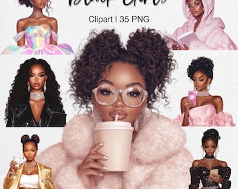 Self Care Black Girls Clipart: Fashion PNG Women Digital Stickers