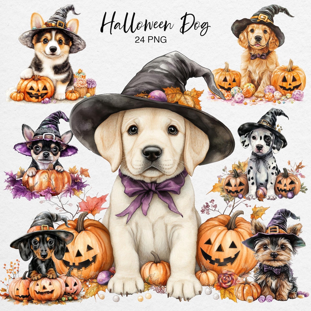 Halloween Dog Clipart Bundle: Watercolor Puppies PNG (digital Download ...