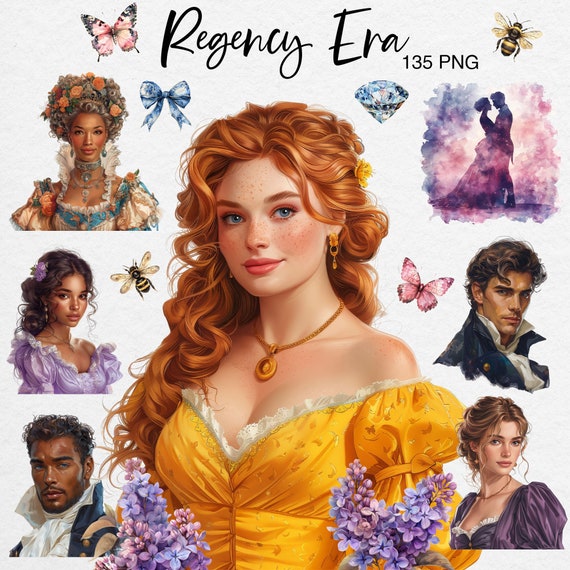 Regency Era Clipart: Watercolor Romantic Victorian Girls PNG, Rococo Vintage Lady Art