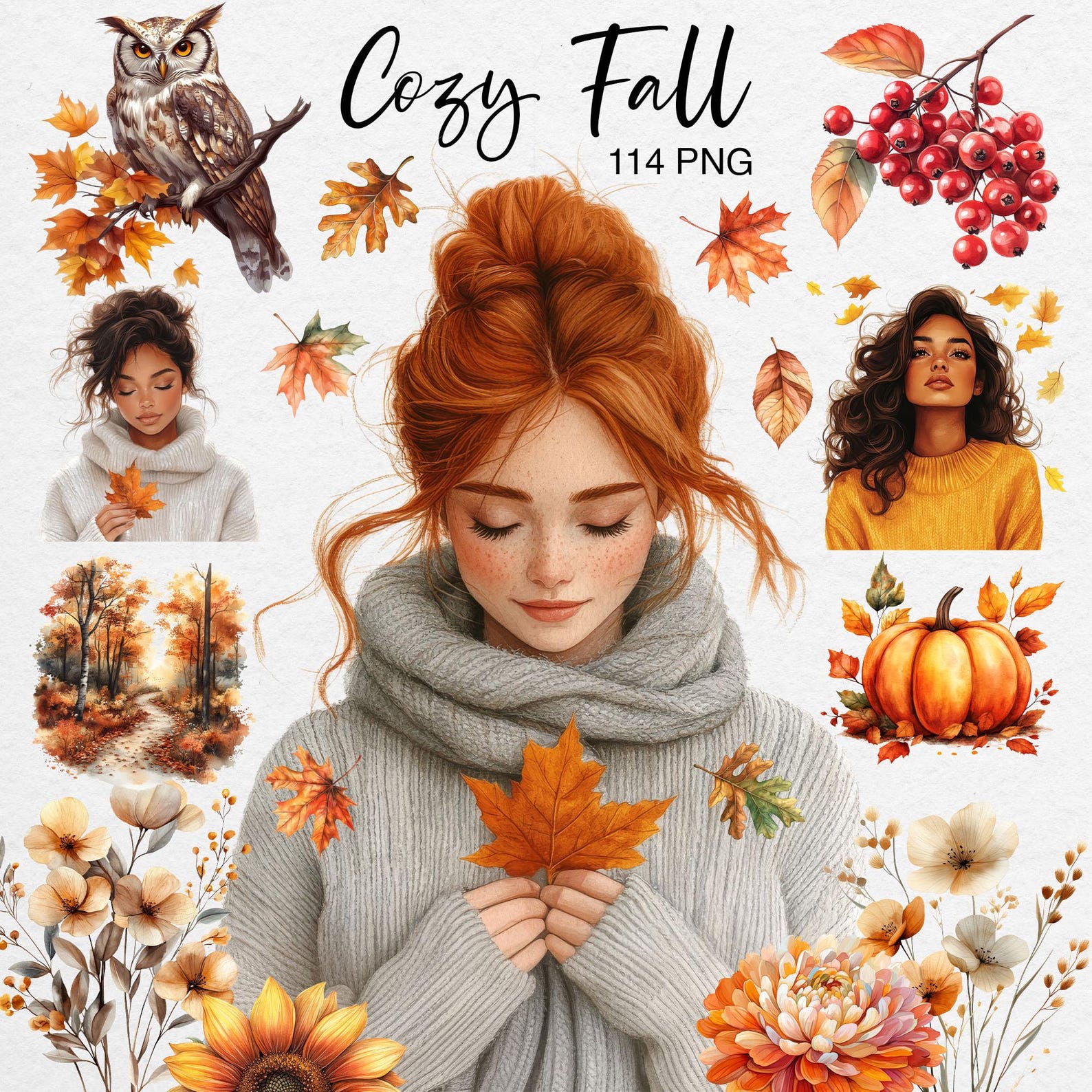 Cozy Fall Clipart Bundle: Watercolor Autumn Digital Stickers - Etsy
