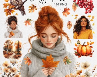 Cozy Fall Clipart Bundle: Watercolor Autumn Digital Stickers