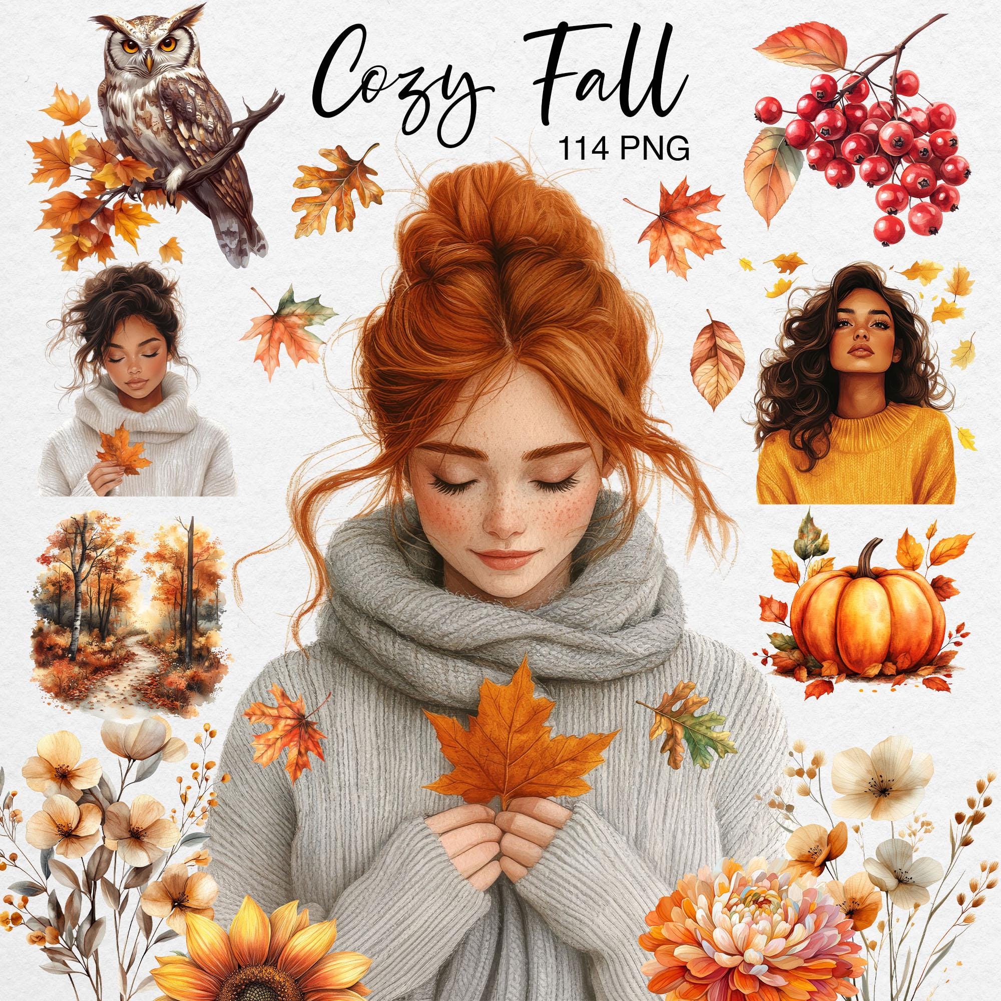 Cozy Fall Clipart Bundle: Watercolor Autumn Digital Stickers - Etsy