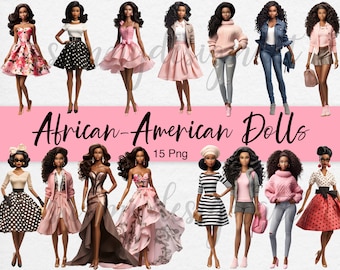 African American Dolls Clipart, Black Dolls Clipart, Black Girl Clipart, Fashion Girl Clipart, Barb, Doll PNG, Toy Clipart, Commercial Use